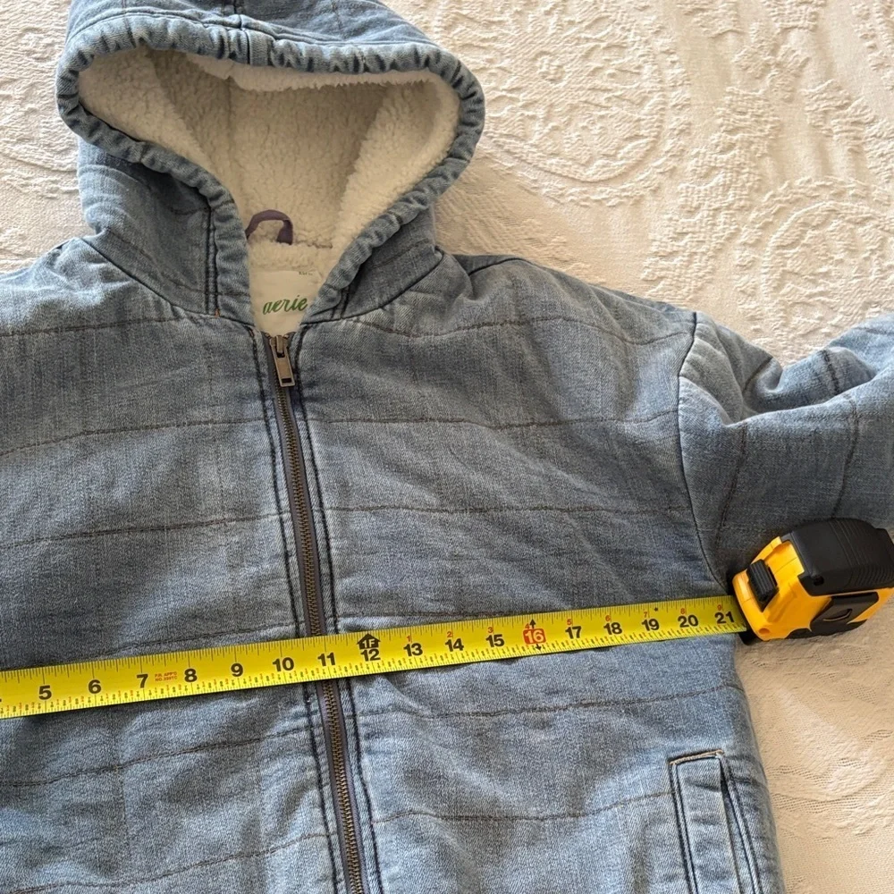 Aerie Girls Kids Blue Hooded Denim Jacket Sherpa Lining! Xs Gently Loved